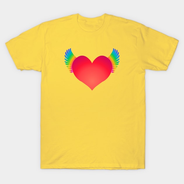 Red Heart & Rainbow Wings T-Shirt by RawSunArt